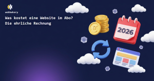 Vergleich: klassisches Website-Projekt mit 4.000 bis 15.000 Euro einmalig gegen Abo-Modell mit zwoelf Monatsbetraegen ab 50 Euro